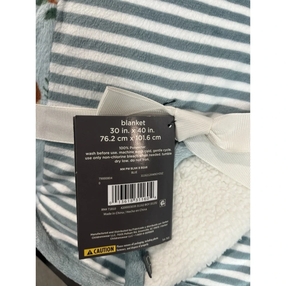 Modern Moments By Gerber Baby Blanket Blue Woodland Bear Plush Blanket